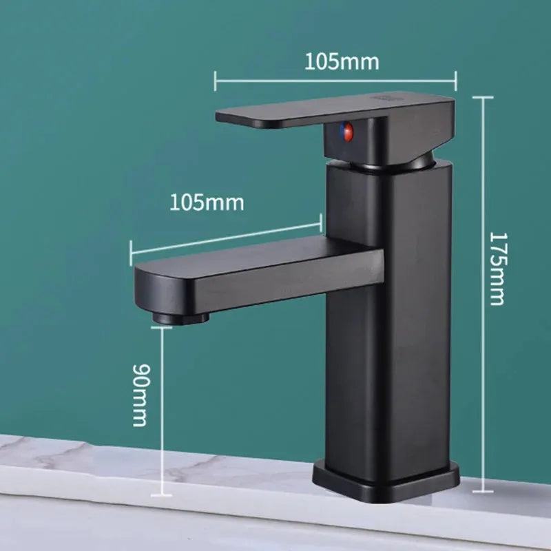 Stainless Steel Black Square Hot and Cold Dual-use Basin Faucet Home Kitchen Bathroom Cabinet Faucet