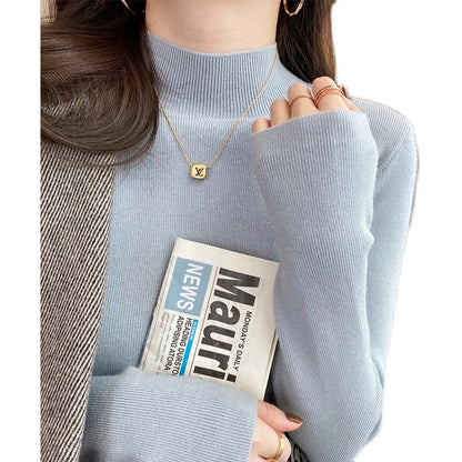 Herbst Winter Frauen Mock neck Pullover Pullover Tops Strickwaren Mode Weibliche Lange Hülse Dünne Elastische Beiläufige Gestrickte Shirts