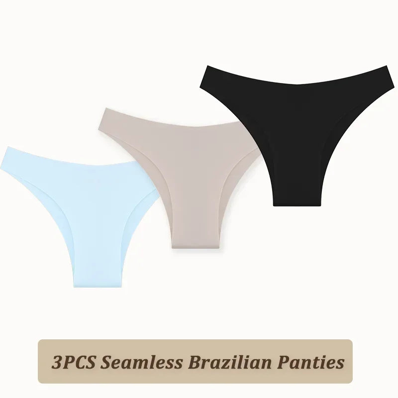 3PCS Women Seamless Brazilian Panties Ultra-thin Maillard panties Ice Silk Underwear Sexy Panty Low Waist G-string Female Solid.