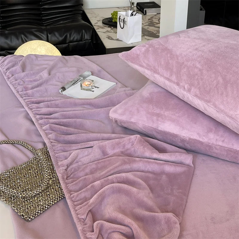 Soft Flannel Fitted Sheet for Winter, Fleece Mattress Protector, Cover with Elastic Band, Bed Linen, Solid Grey, 180x200cm, 1Pc.