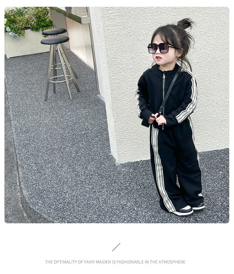 Girls Spring Sets Toddler New Autumn Sports Casual Suits Kids Long-sleeved Jacket+Pants 2Pcs Outfits Children Loose Clothing Set.