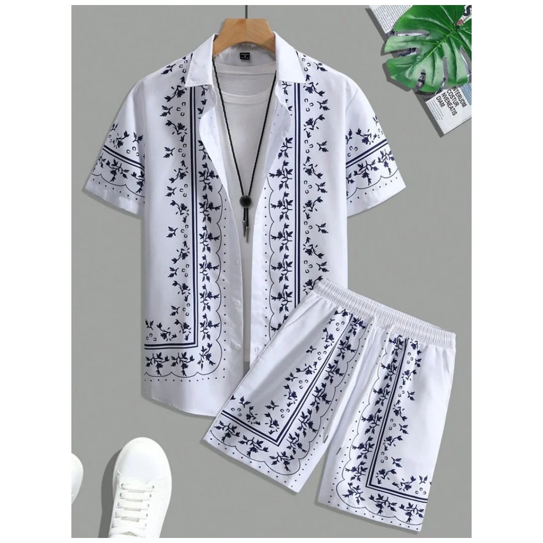 Casual Y2k Men's Shorts, Fashionable Men's Short-sleeved Shirts, Summer Short-sleeved Shirts And Beach Shorts Men's Sets.