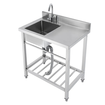Einzelwaschbecken aus Edelstahl, kommerzielle Restaurant-Küchenspüle, freistehende Küchenspüle mit 360° °   Wasserhahn und 2 Einlassrohren