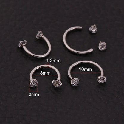 2Pcs 6/8/10mm Stainless Steel Zircon Piercings Earrings Horseshoe Ring Piercing Nose Ear Belly Rings Body Jewelry For Women/Men.
