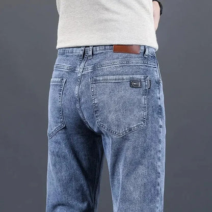 Loose Casual Jeans for Men Mid-aged Thick Winter Long Pants Business Style Straight Leg Spring Autumn Korean Version