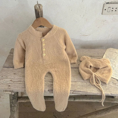 2024 neue Herbst Infant Baby Jungen Mädchen Overall + Hut Samt Einfarbig Lange SleevedNewborn Baby Mädchen Bodys Baby kleidung.