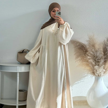 Winter Corduroy Abaya Warm Muslim Dress Closed Abayas for Women Dubai Luxury Turkey Kaftan Hijab Robe Ramadan Eid Islam Clothes.