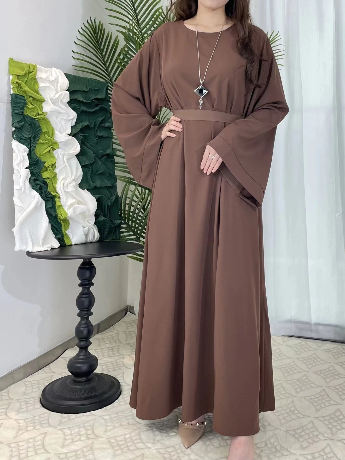 Muslim Abayas Women Kaftans Prayer Dress With Belt Full Sleeve Islamic Clothing Women Jilbabs Dubai Robe Ramadan Dresses.