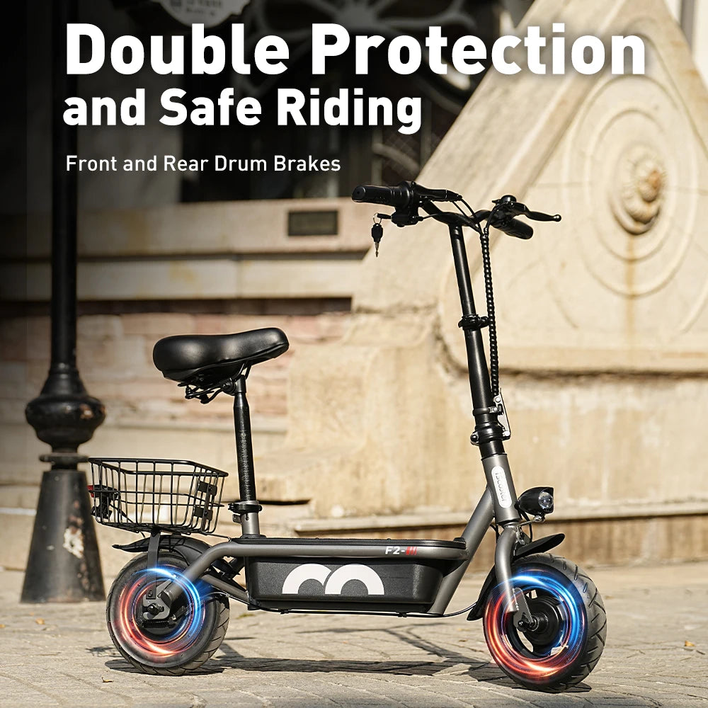 iScooter - F2 Electric Scooter with 500W Motor, 36V 7.8Ah Battery, 10-inch Tires, Adult Foldable Electric Scooter with Seat