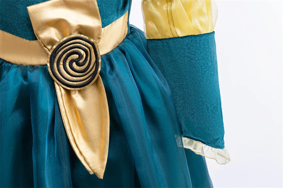 Girls Merida Cosplay Princess Dress Children Stage Performance Clothes Kids Halloween Carnival Party Long Sleeves Outfits.