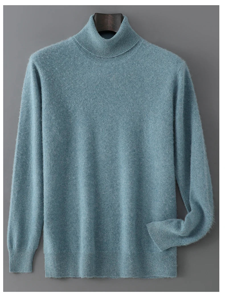 2025 Autumn/Winter High Collar Men's 100% Pure Wool Stylish Youth Loose Knitted Outerwear Flip Collar Casual Base Men's Sweaters