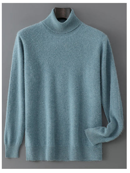 2025 Autumn/Winter High Collar Men's 100% Pure Wool Stylish Youth Loose Knitted Outerwear Flip Collar Casual Base Men's Sweaters