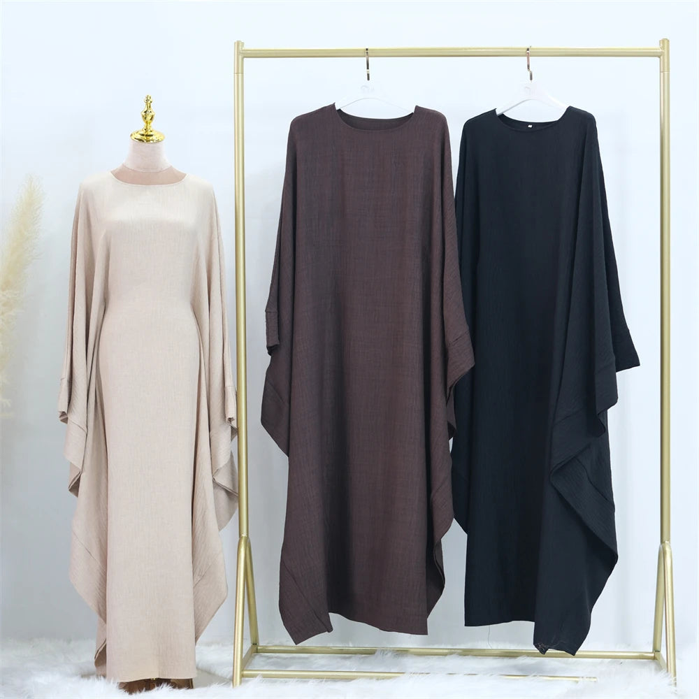 Ramadan Dubai Women Cotton Linen Khimar Abaya Saudi Arabia Turkey Islam Muslim Maxi Modest Dress Kebaya Robe Femme Musulmane.