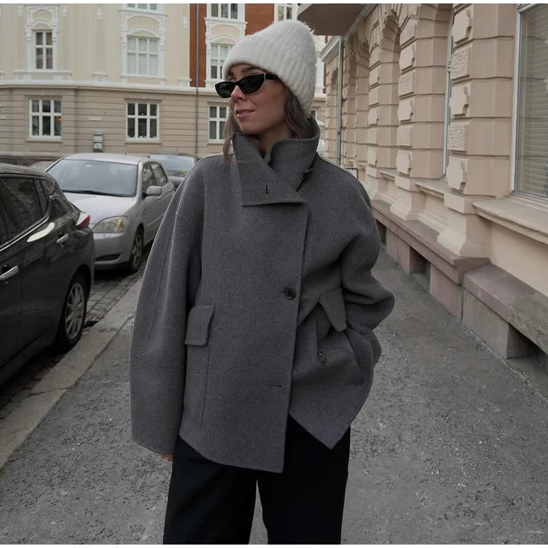 Straße Batwing Hülse Cape Gürtel Mäntel Frauen Lose Solide Stehkragen Einreiher Jacke 2025, Herbst Dame Alle-spiel chic Mantel