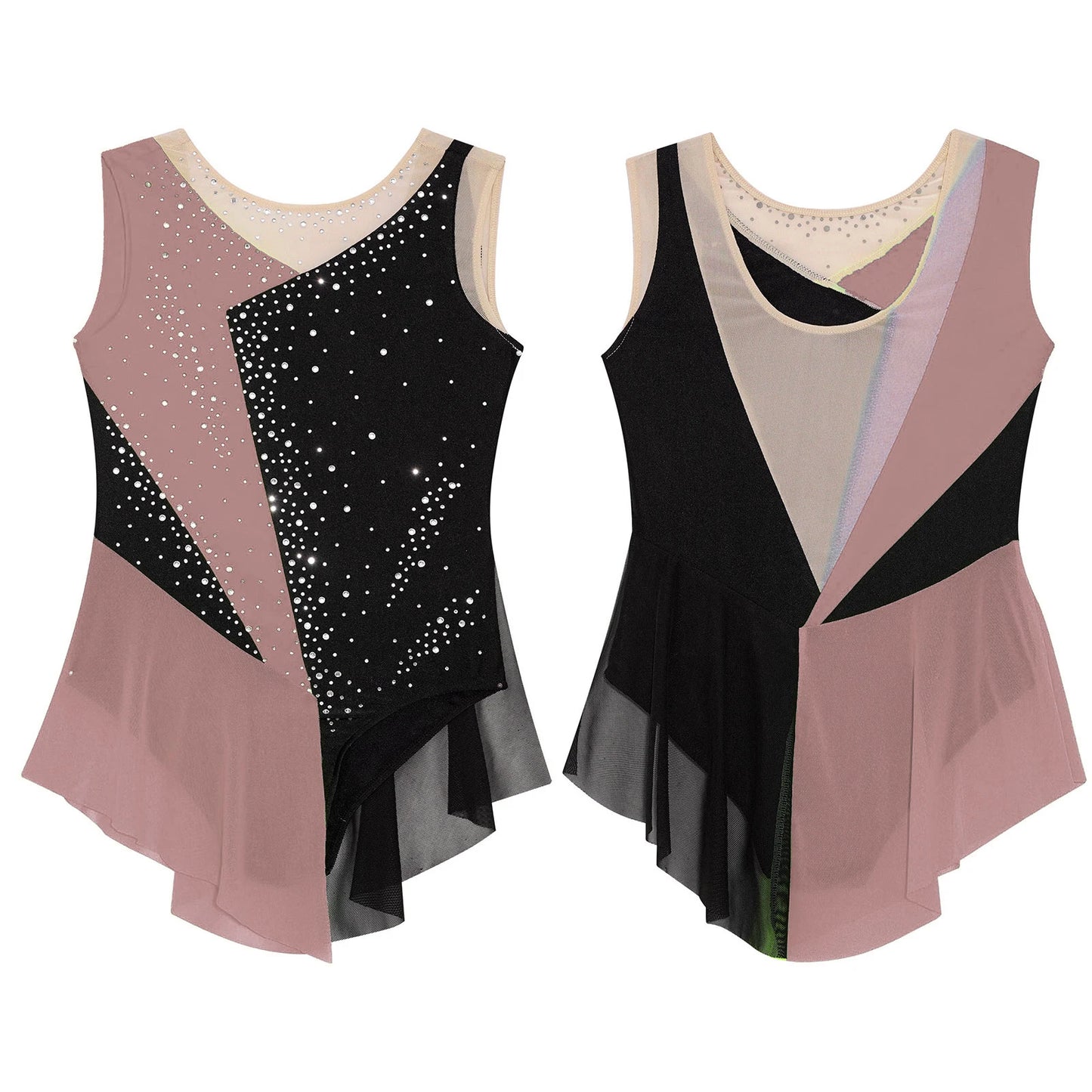 6-16Y Mädchen Ärmelloses Eiskunstlauf Trikot Kleid Ballett Rhythmische Gymnastik Lyrical Dance Body Bühne Leistung Dancewear