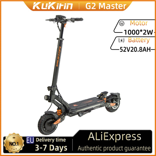 KuKirin G2 Master Electric Scooter 1000W*2 Dual Motor 52V 20.8Ah 60km/h Max Speed Front&Rear Disc Brake Hydraulic Shock Absorber.