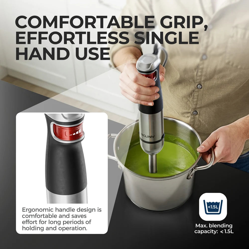 Electric Hand Held Stick Blender 6-in-1 Multi-Purpose Immersion Hand Blender,Stainless Steel Blades,Home & Kitchen,MAX 1500W.
