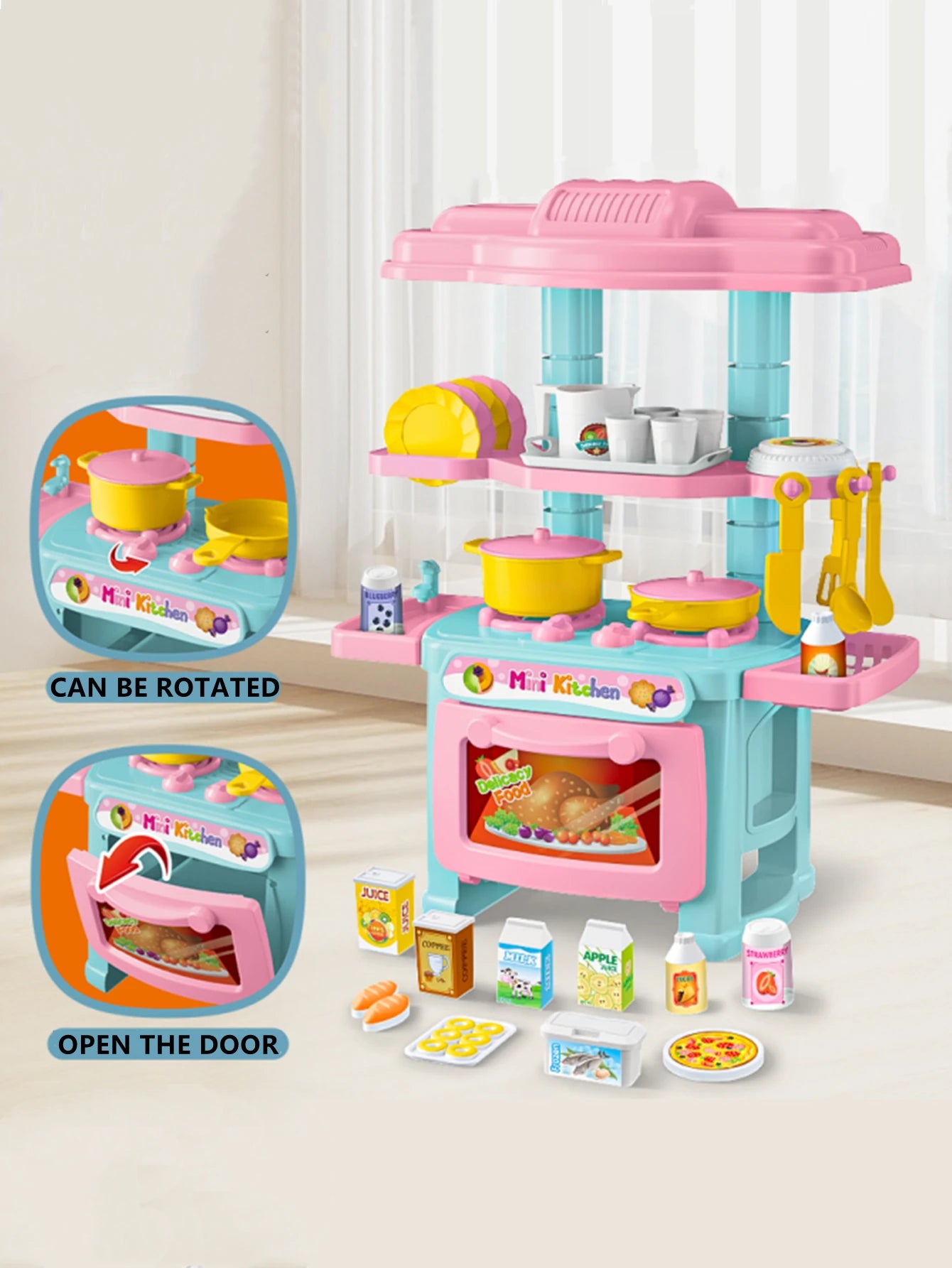 Kitchen Playset Toys, 2 Color Random Play Food Set Accessories Play Sink & Oven, Toddler Kitchen Mini Cutting for Boys and Girls.