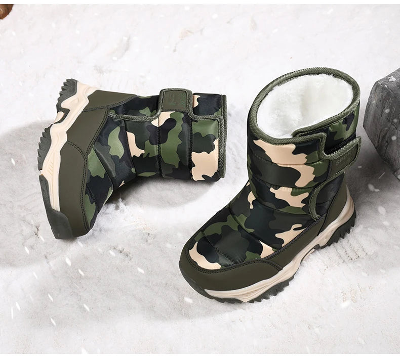 2025 Winter Children Shoes Plush Waterproof Fabric Non-Slip Girl Shoes Rubber Sole Snow Boots Fashion Warm Outdoor Boots