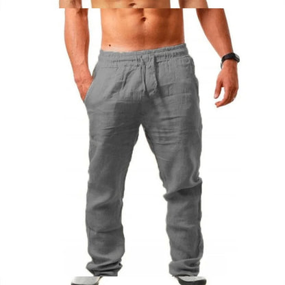 Men's Cotton Linen Pants Summer Solid Color Breathable Linen Trousers Male Casual Elastic Waist Fitness Pants Hip-Hop Streetwear.
