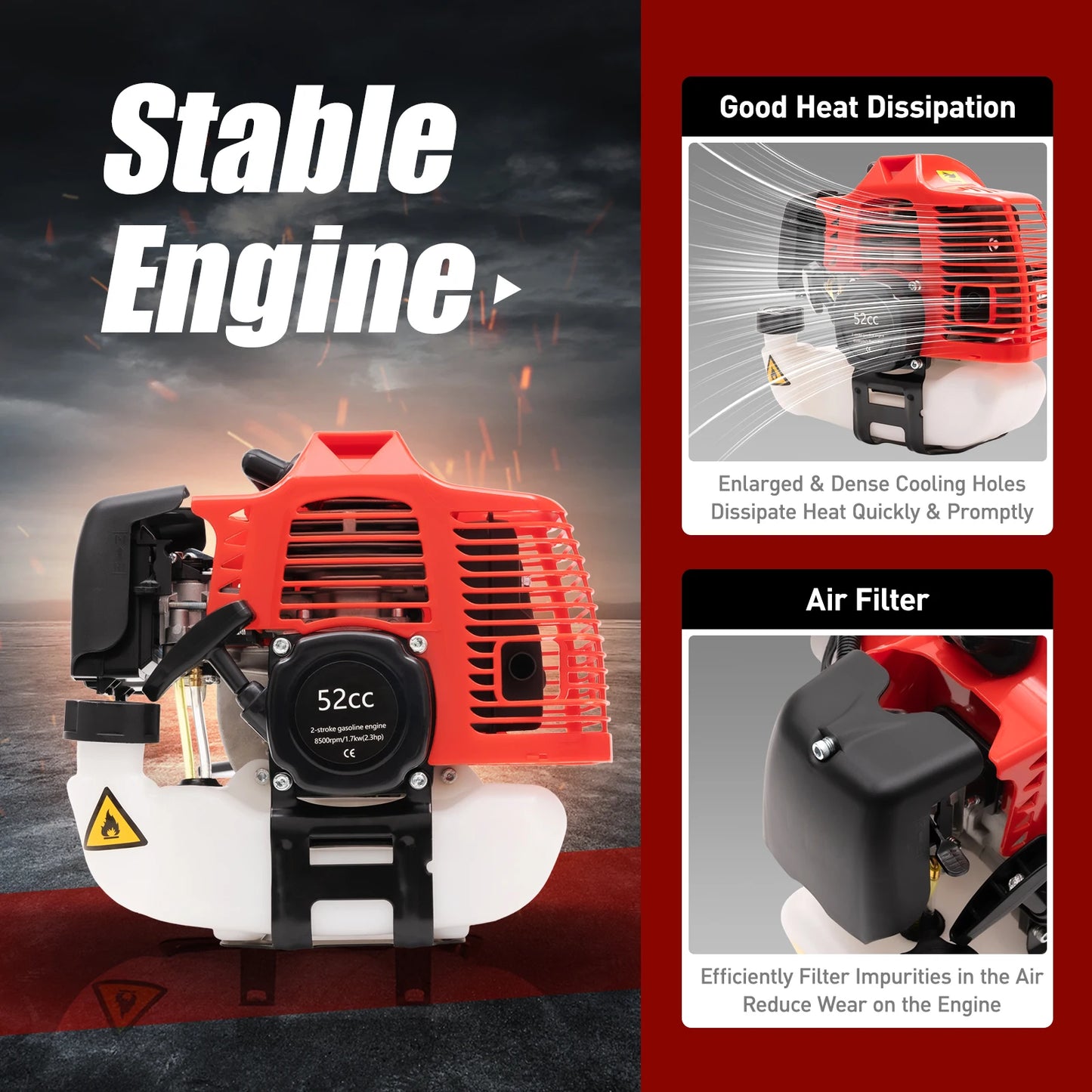 2,3 PS 52 CC Gas Power Walk Behind Sweeper, handgehaltene Schneekehrmaschine für Einfahrt, Rasen, Kunstrasen