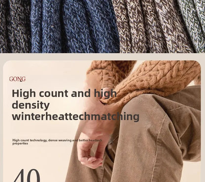 5 pairs of men's mid-calf thick winter fleece-lined thermal terry socks, blended cashmere solid color towel socks.