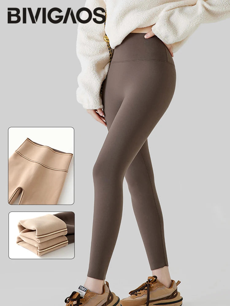 BIVIGAOS Autumn High Waist Seamless Rabbit Fleece Shark Leggings Women Winter Clothes Warm Leggings Sexy Slim Casual Leggings.