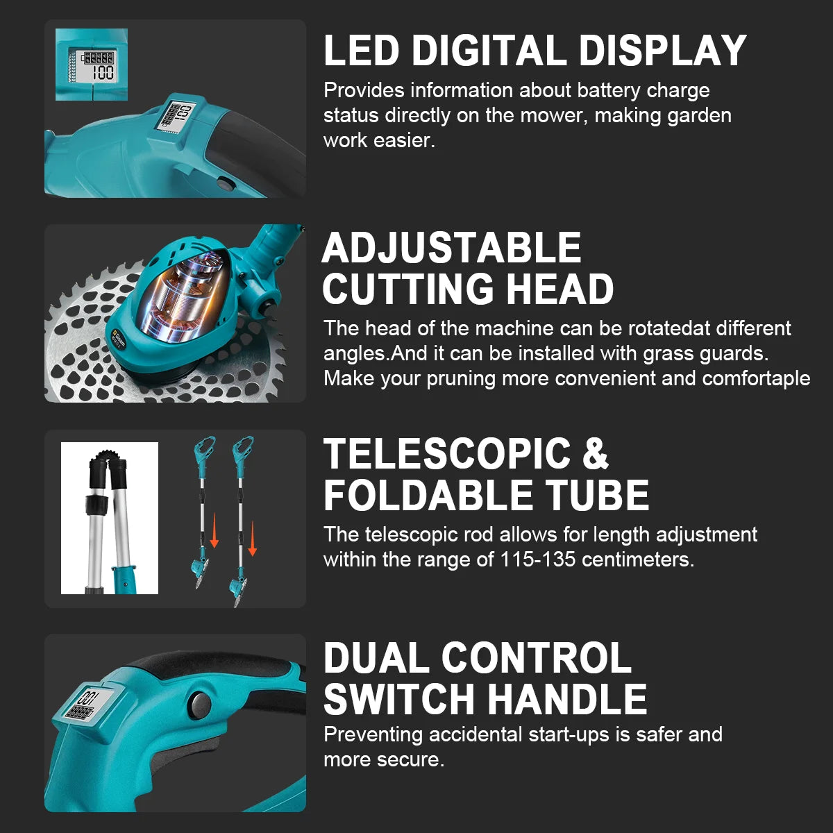 G perfil 10 Zoll bürstenloser elektrischer Rasenmäher, faltbarer Schneider, kabelloses Garten-Gras-Schneid-Trimmer-Werkzeug für Makita 18 V Akku-Pin