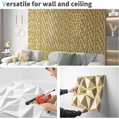 12pcs 30x30cm Champagne gold color 3D Wall Panel Shining Gold 3D Wall Sticker Wedding party background wall art Wood grain paper