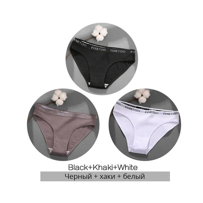 FINETOO 3PCS/Set Women's Underwear Cotton Panty Sexy Panties Female Underpants Solid Color Panty Intimates Women Lingerie M-2XL