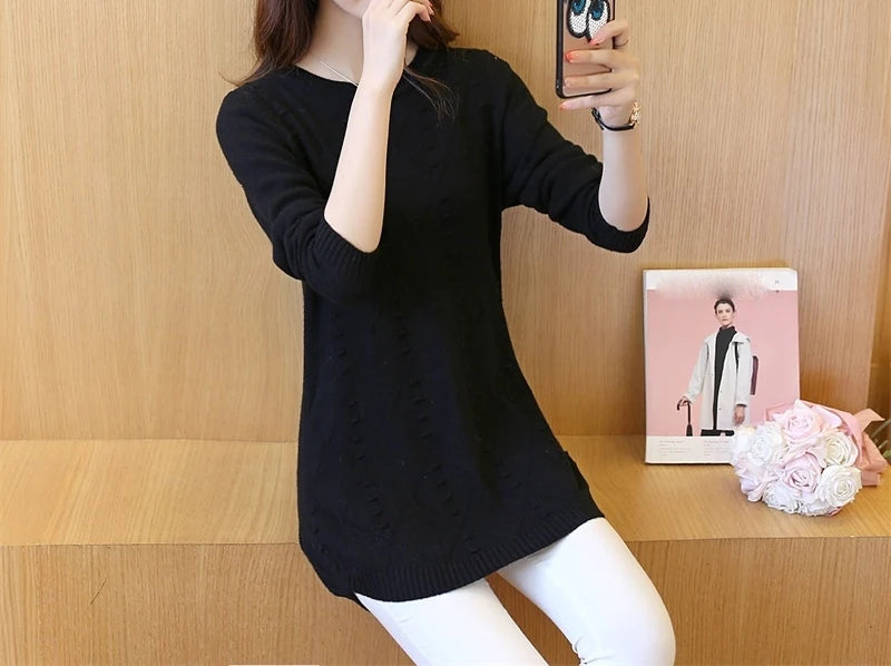 Strick pullover Herbst Winter Tops O-Ausschnitt Langarm Pullover lässig warme Damen pullover Midi lange schlanke Pullover Mädchen