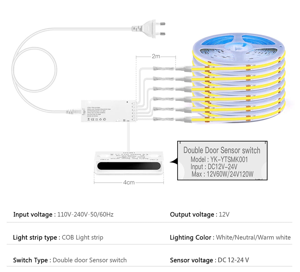 Doppelte Tür Sensor Steuerung COB LED Streifen Lichter Smart Vitrine Kleiderschrank Wein Schrank Integrierte Beleuchtung Näherungssensor Schalter.