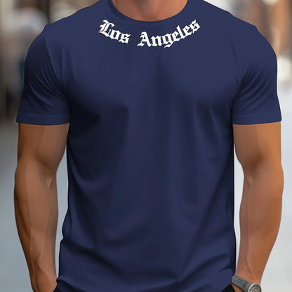 Men's 100% cotton summer loose size Los Angeles Graphic printed slim fit casual sports round neck short sleeved T-shirt top.
