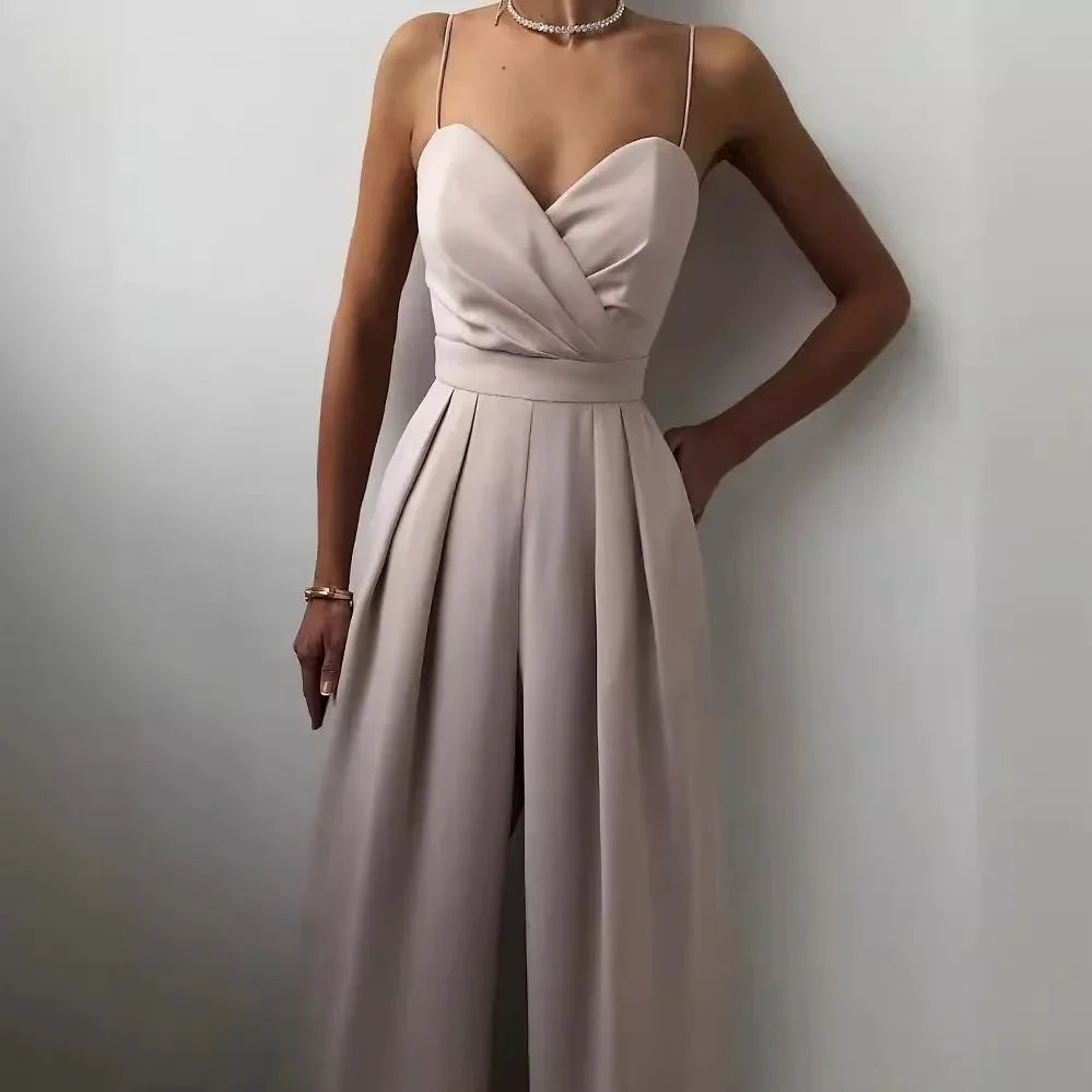 Europe Jumpsuits Straight Strap Spring and Summer Jumpsuit Women Elegance Female Macacão Feminino.