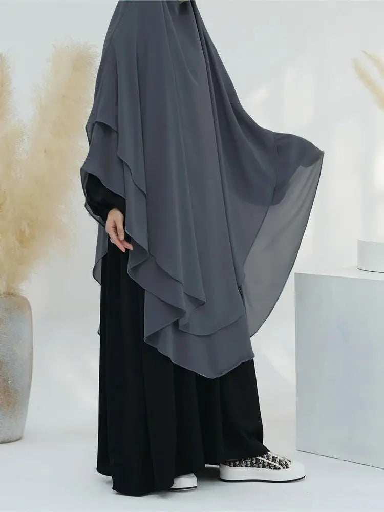 Eid Chiffon Gray Black White Khimar Abaya Dubai Luxury Islam Muslim Hijab Dresses For Women Jilbab Kebaya Niqab Musulmane Femme.
