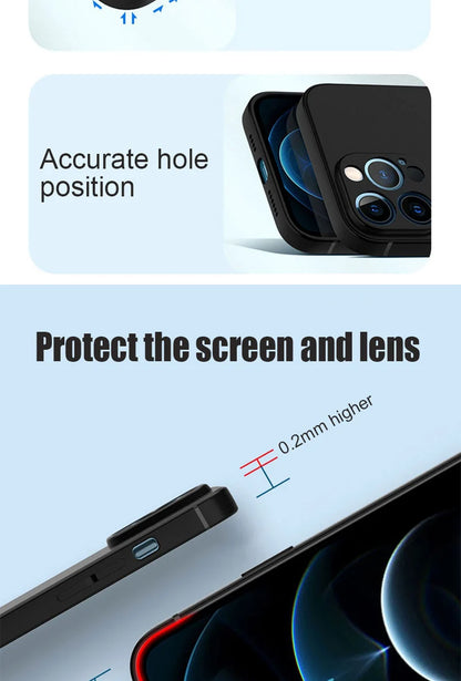 Luxury Black Silicone Matte Phone Case For iPhone 16 15 14 11 12 13 Pro Max 15 Plus 12 Mini 16E Xr X Xs Max Back Cover Soft Case.