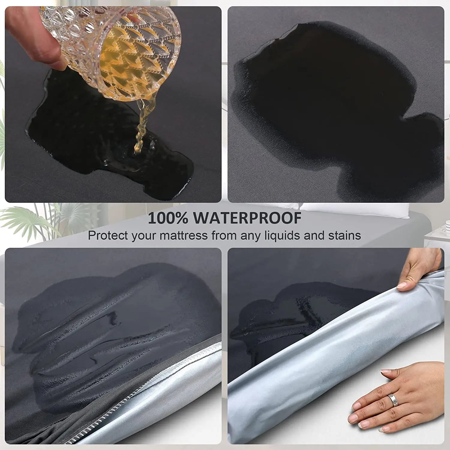 Solid Mattress Protector Waterproof Sheet Cover Black/Grey/Navy Blue Bed Mattress Pad Cover.