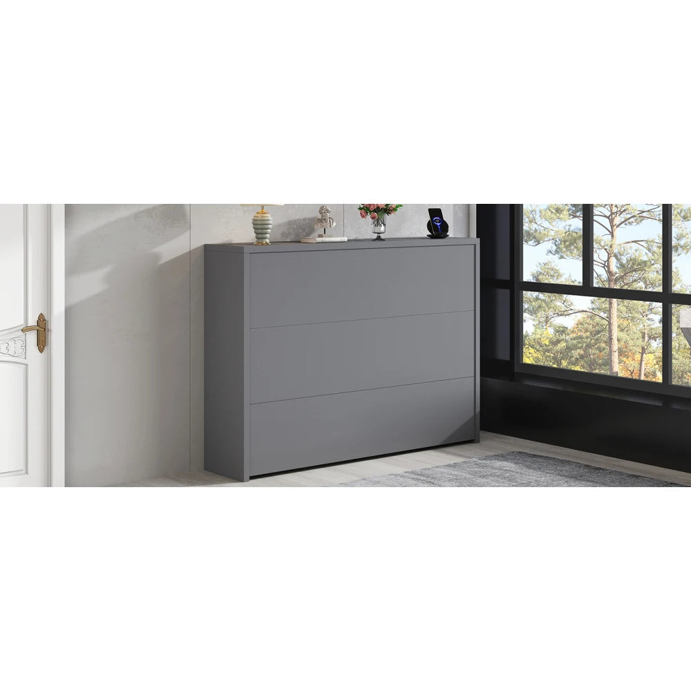 Klappbarer Schreibtisch mit Rollen und kabellosem Ladegerät – 2-in-1-Sideboard und Arbeitsplatz, mit Regal und Kippschutz, Rollen mit Bremstisch