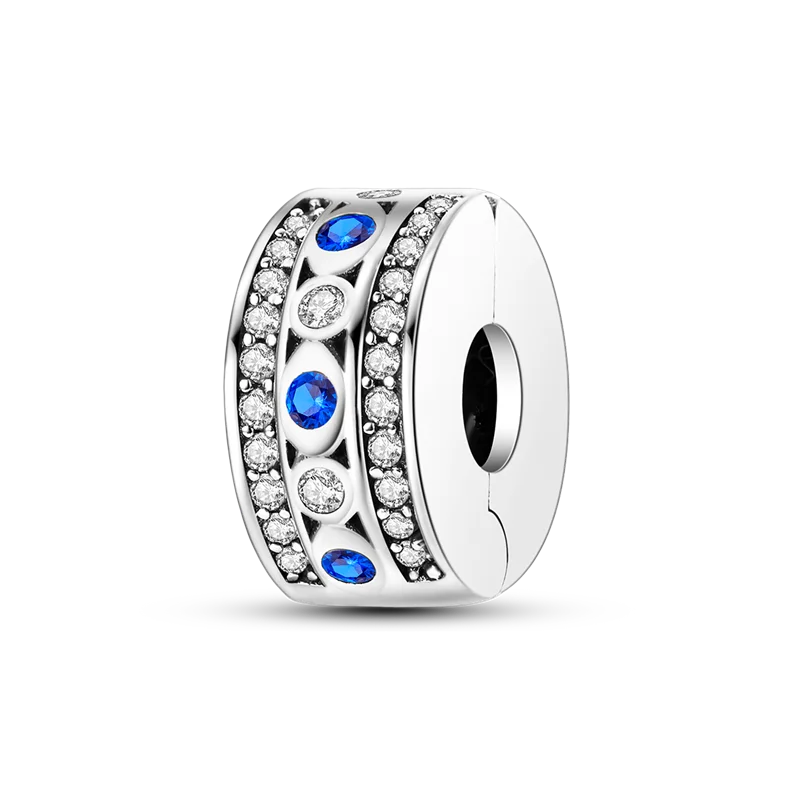 Silver Clasp 925 Sterling Silver CZ pave Clip Charms Daisy Beads Stopper Safety Chain fit Original Bangle Bracelet Jewelry Clip