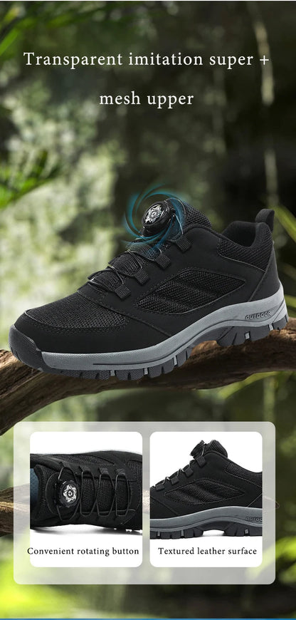 Männer Turnschuhe Stilvolle Rotierenden Schnalle Wanderschuhe Einfarbig Komfortable Nicht-slip Sportliche Schuhe Plus Größe Männer Schuhe Leder.