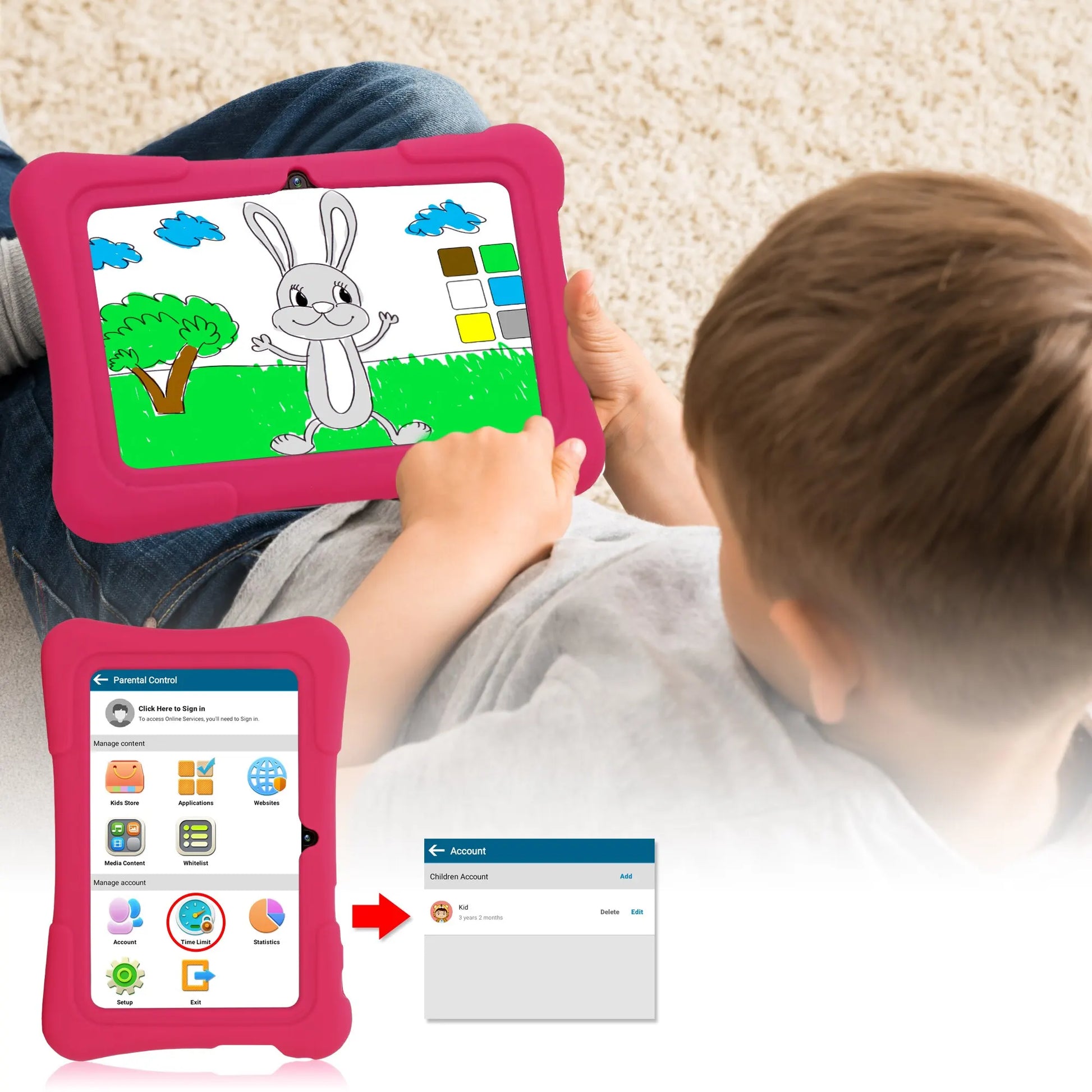 PRITOM 7 Inch Kids Tablet Quad Core Android 10 32GB WiFi Bluetooth Educational Software Installed.