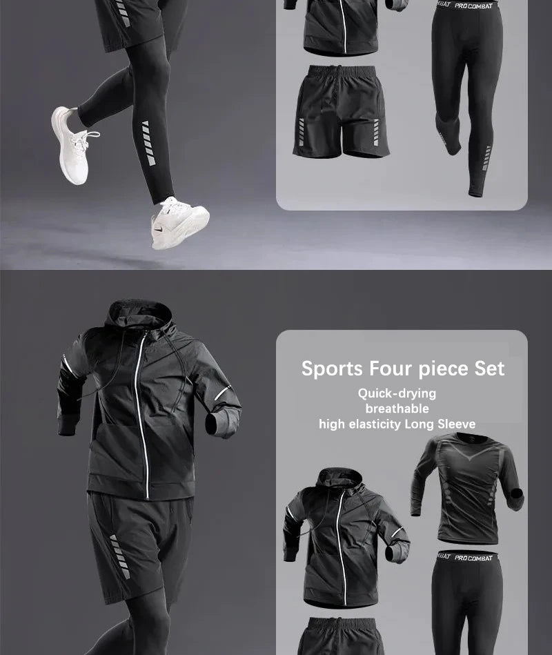 Fashion Breathable Running Sports Suit Men's Fitness Clothes All-Seasons Professional Morning Running Clothes Quick Dry Training.