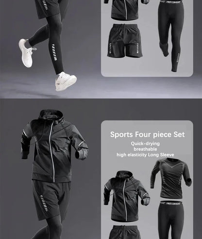 Fashion Breathable Running Sports Suit Men's Fitness Clothes All-Seasons Professional Morning Running Clothes Quick Dry Training.