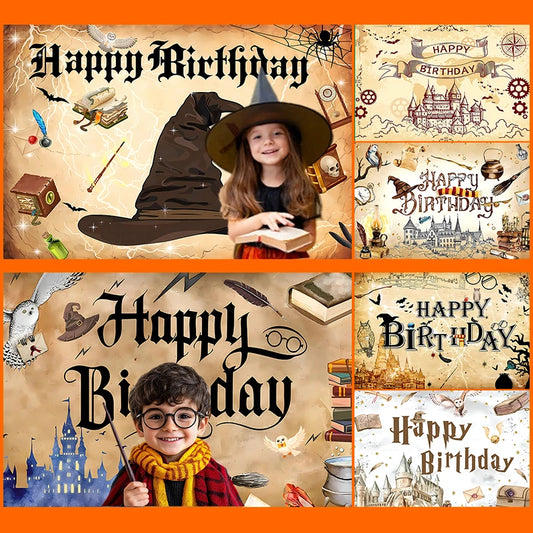 Dewprint Magic World Geburtstagsdekoration, Hintergrund, Zaubererhut, Banner, Hexe, Foto-Requisiten, magische Schule, Kinder, Teenager, Partyzubehör.