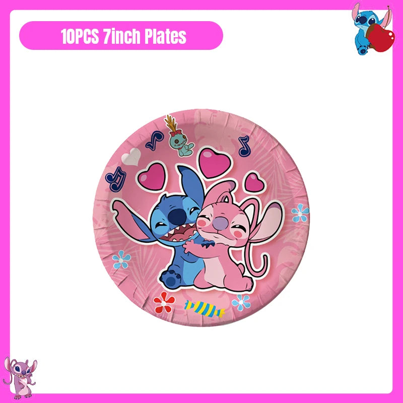 Disney Lilo und Stitch Party Dekoration Geschirr rosa Stitch alles Gute zum Geburtstag Party Thema liefert Ballon Hintergrund Tasse Teller.
