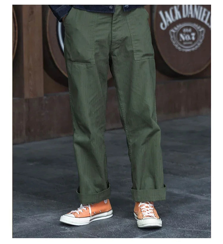 Bronson 1947 Model 838A OD7 Fatigue Utility Pants Men HBT OG-107 Baker Trousers.