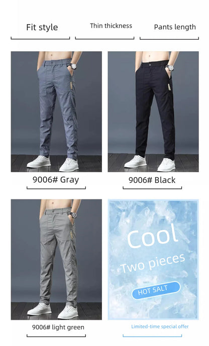 Men's Ice Silk Ultra-thin Casual Pants Korean-style Trendy Loose-fit Straight-leg Lightweight Quick-dry Long Trousers For Summer.