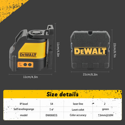 DEWALT DW088CG Laser-Wasserwaage, 2-zeiliges Kreuzlinien-Grünlicht, automatische Nivellierung, hochpräzise horizontale vertikale Laser-Wasserwaage