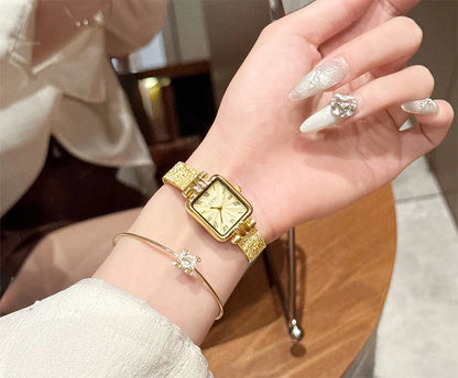 GEDI Gold Stainless Steel Quartz Watch Square Woman High-End Vintage Light Luxury Elegant Women's Wristwatches Gift.