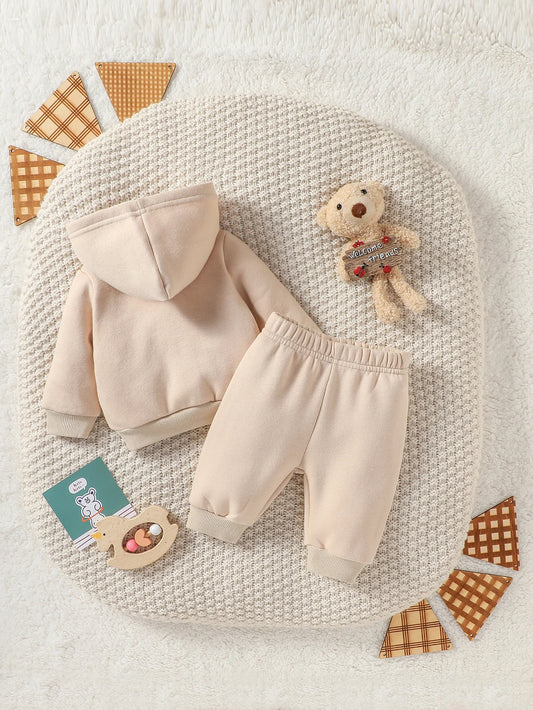 Baby Boys Solid 2PCS Antumn/Winter Long Sleeve Hooded Sweatshirt +Trousers For Newborn-6M Daily Cute Clothing Set.